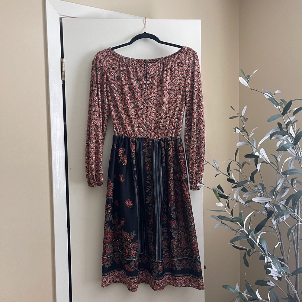 Vintage Long Sleeve Printed Dress